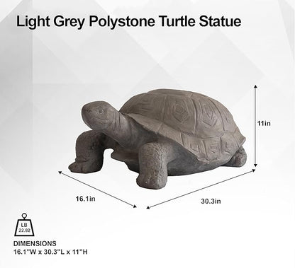 XBrand 30.3" L Light Grey Polystone Turtle Statue for Indoor or Outdoor Garden Decor