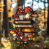 Forest Stack of Books Acrylic Suncatcher Stained Glass Effect Window Car Hanging Christmas Ornament Indoor Outdoor Decor Garden Sun Catcher Panel for Book Lover for Women Mom Grandma