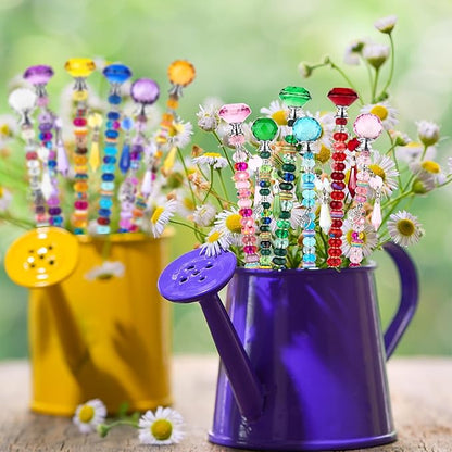 UFU 310Pcs DIY Fairy Wand Beaded Garden Stakes Kit, Decorative Garden Stakes with Colorful Crystal Pendants, Outdoor Fairy Garden Accessories, Beadable Items for Decor, Gifts & Craft (10 & 12 in)