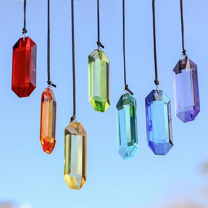 HDCRYSTALGIFTS 7pcs Crystal Suncatcher Prisms 3'' Sun Catchers Indoor Window Rainbow Prism Suncatcher Hanging for Home Garden Decor,Glass Ornaments for Christmas Tree