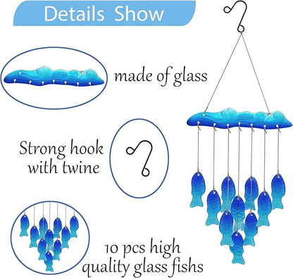 Sea Glass Fish Wind Chimes for Outside, Windchimes Outdoors Unique, Patio Beach Outdoor Home Garden Decor, Windchimes Outdoors, Memorial Garden Christmas Decoration Gifts
