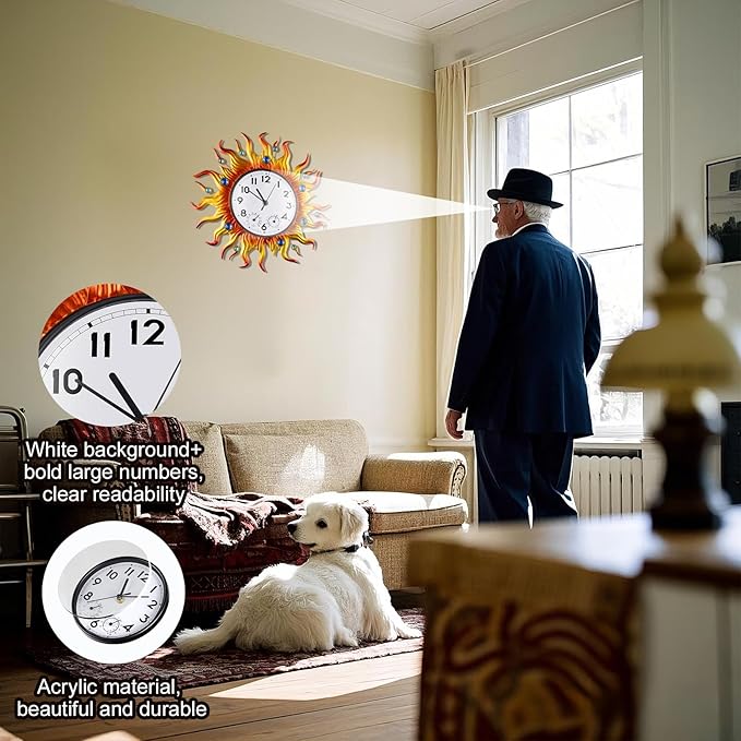 shumi Sun Outdoor Clock, Wall Clock with Temperature Waterproof, Silent Non-Ticking Outside Clocks for Patio Garden Pool Living Room Home