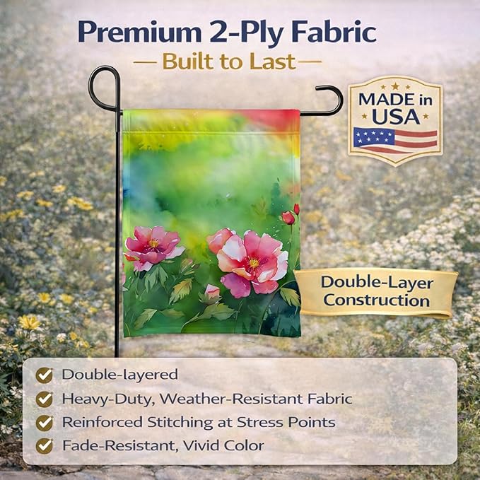 Caroline's Treasures Iowa Wild Prairie Roses in Watercolor Garden Flag Mailbox Flag Decorative Yard Flag Banner Outside Patio Artwork Yard Flower Beds, Garden Size, Multicolor