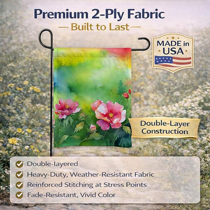 Caroline's Treasures Iowa Wild Prairie Roses in Watercolor Garden Flag Mailbox Flag Decorative Yard Flag Banner Outside Patio Artwork Yard Flower Beds, Garden Size, Multicolor