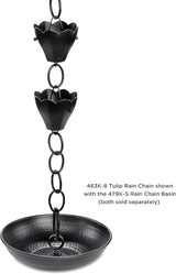 13 Cup Tulip Black Aluminum 8.5 ft. Rain Chain with Gutter Installation Clip by Good Directions