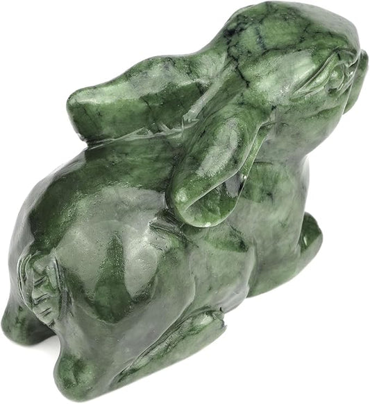 Real Jade Rabbit Statue - Natural 4inch Gemstone Sculpture for Home Decor, Carved Figurine Animal Collection Art Home Deask Outdoor Garden Decorative