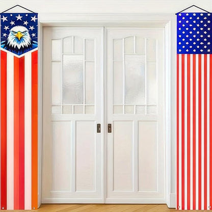 BlissYard 4th of July Decorations 2Pcs Patriotic Decor Door Banner American Flag Banner USA Independence Banners Hanging Porch Signs for Memorial Day Veterans Day Labor Days for Yard Indoor Outdoor Supplies