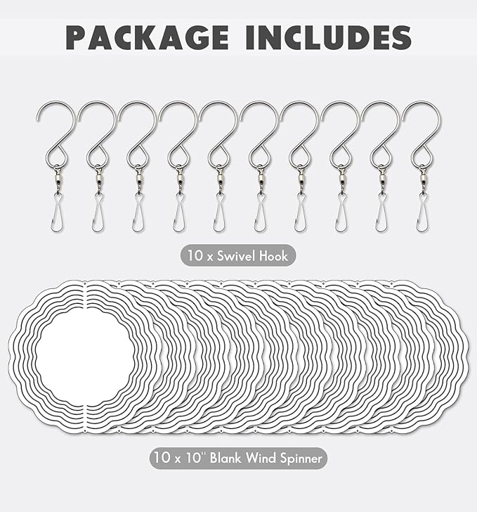 10 Pack 10 inch Wind Spinner Blanks, 2 Sided Printable Stainless Steel Metal Wind Powered Kinetic Sculpture for Yard and Garden