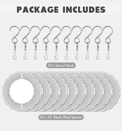 10 Pack 10 inch Wind Spinner Blanks, 2 Sided Printable Stainless Steel Metal Wind Powered Kinetic Sculpture for Yard and Garden