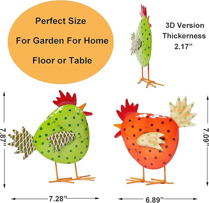 Metal Chicken Decoration Set of 2, Outdoor and Indoor Garden Sculpture for Yard Art, Backyard Patio Lawn Decor, for Family Lovers Housewarming