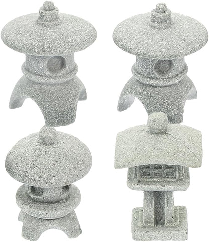 Didiseaon 4pcs Mini Pagoda Statues, Japanese Sandstone Lantern Bonsai Decor, Micro Landscape Aquarium Fish Tank Ornaments