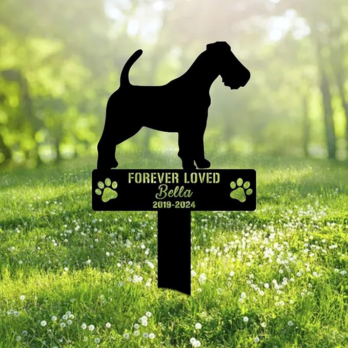 Custom Wire Fox Terrier Dog Metal Memorial Garden Stake Personalized Pet Grave Marker Name Sign Remembrance Stake Decor Sympathy Dog Loss,Outdoor Statues for Yard Garden Lawn Patio Pathway Grave.