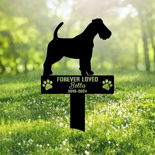 Custom Wire Fox Terrier Dog Metal Memorial Garden Stake Personalized Pet Grave Marker Name Sign Remembrance Stake Decor Sympathy Dog Loss,Outdoor Statues for Yard Garden Lawn Patio Pathway Grave.