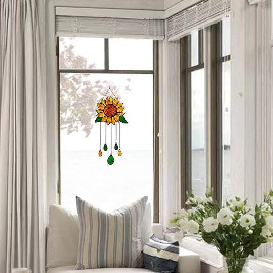 Sunflower Stained Glass Window Hanging,Sunflowers Birthday Party Decorations,Outdoor Suncatcher for Patio,Kitchen and Garden Decor,Sunflower Gift for Mom,Women and Grandma