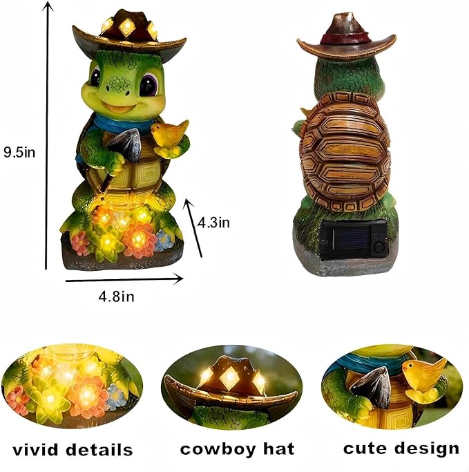 Solar Turtle Garden Decor, Animal Statue Lights for Outdoor, Mothers Day Mom Gifts, Thanksgiving, Birthday, Fairy Garden Accessories,Patio,Yard,Balcony Decorations, Lawn Ornament, Housewarming