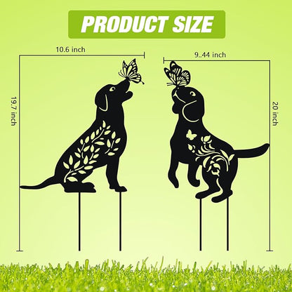 WONDER GARDEN Metal Dog Decor for Outside - 2 Pack Garden Stakes Decorative, Black Dog Silhouette Statues Lawn Ornaments Yard Patio Decor Women Men Mom Gifts