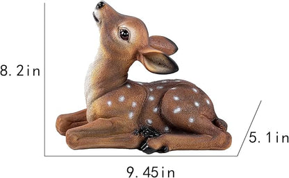 Deer Garden Statue, Outdoor Decorative Sculpture Brown with White Spots, 8.2 x 9.45 x 5.1 inches Yard Lawn Decor Deep Forest Deer