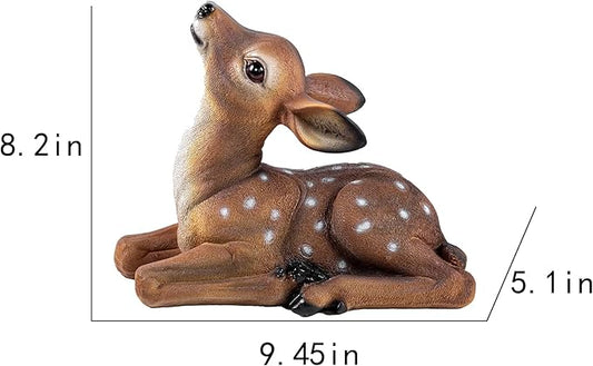 Deer Garden Statue, Outdoor Decorative Sculpture Brown with White Spots, 8.2 x 9.45 x 5.1 inches Yard Lawn Decor Deep Forest Deer
