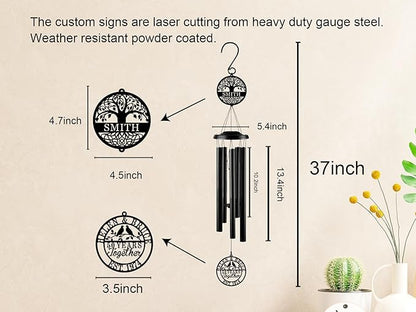 Personalized Anniversary Wind Chime Gift,15th 20th 25th 30th 35th 40th 50th 60th 65th 70th Any Year Anniversary Wedding Gift for Couple,Custom Wind Chime Gifts for Him or Her or Parents