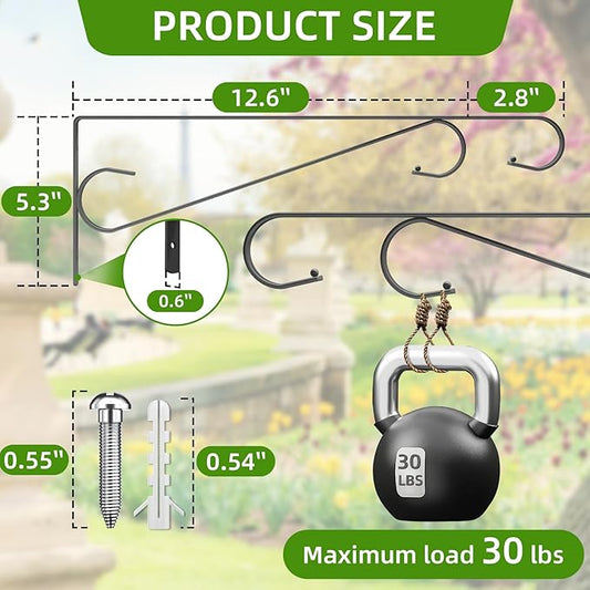 Plant Hangers Outdoor，2 Pack 15.4 Inch Plant Wall Hanger,Heavy Duty Plant Hooks for Wall,Hanging Plant Bracket for Bird Feeders, Planters, Lanterns, Wind Chimes,Black