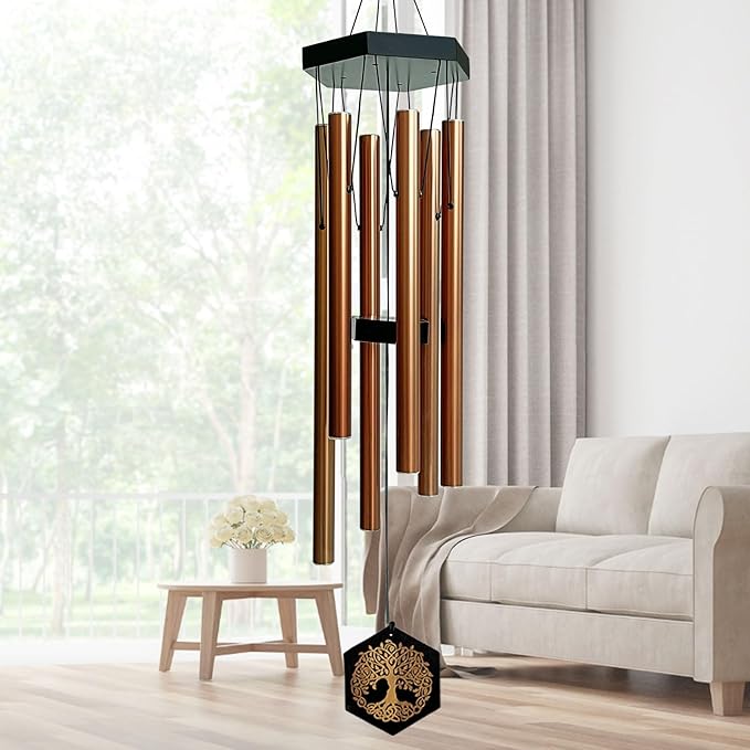 33" Tree of Life Wind Chimes | Warm Copper Memorial Windchime for Loss of Loved Ones, Sympathy Gift, Deep Tone & Weather-Resistant, Outdoor Decor Garden Decoration