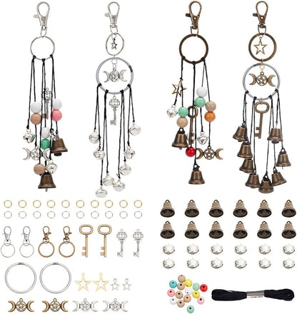 FREEBLOSS 4 Set 50+pcs DIY Witch Keychain Kit Witches Wind Chimes Witch Bells Kit Witch Craft Kit Witchy Home Decor Witch Decor Witch Bells for Keys for Protection Witch Craft for Beginners