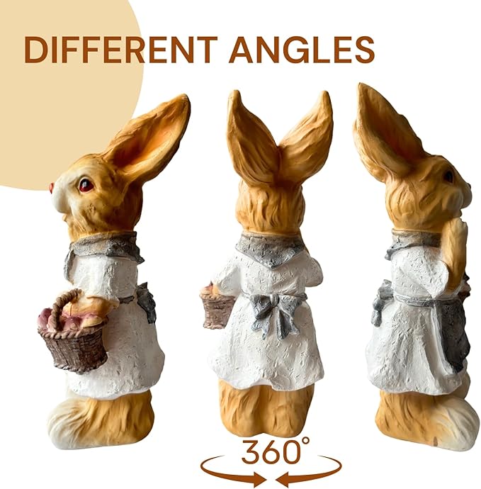 15inch Resin Bunny Garden Statue, Outdoor Easter Decor, Rabbit Topiary Sculpture for Yard, Patio, Lawn(Basket)