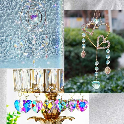 1 Box 12Pcs 1.06 Inch Crystal Heart Prism Suncatcher Glass Heart Ornament Small Clear AB Lamp Prisms Charms Bulk Rainbow Maker Suncatchers for Windows Room Garden Wedding Decoration Pendant
