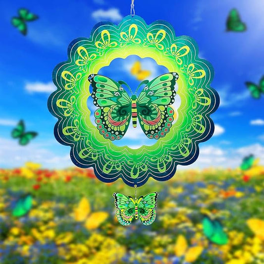 Butterfly Wind Spinners Outdoor Garden Decor for Outside - 12 Inch 3D Stainless Steel Metal Wind Spinners - Butterfly Gardening Gifts for Women, Yard Decorations Outdoor Hanging Decor