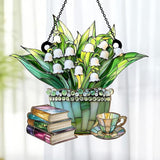 Jesuspirit - Window Hanging Suncatcher – Crystal Clear Acrylic & Wood Sun Catcher for Home Decor, for Women (Just A Girl Who Loves Lilies and Books, 6 Inches)
