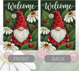Welocome Spring Summer Seven Spotted Ladybug Gnome Garden Flag Daisy Flowers Spring Garden Flag Decor Summer Double Sided House Flag for Outside Yard Decorations 12×18 Inch