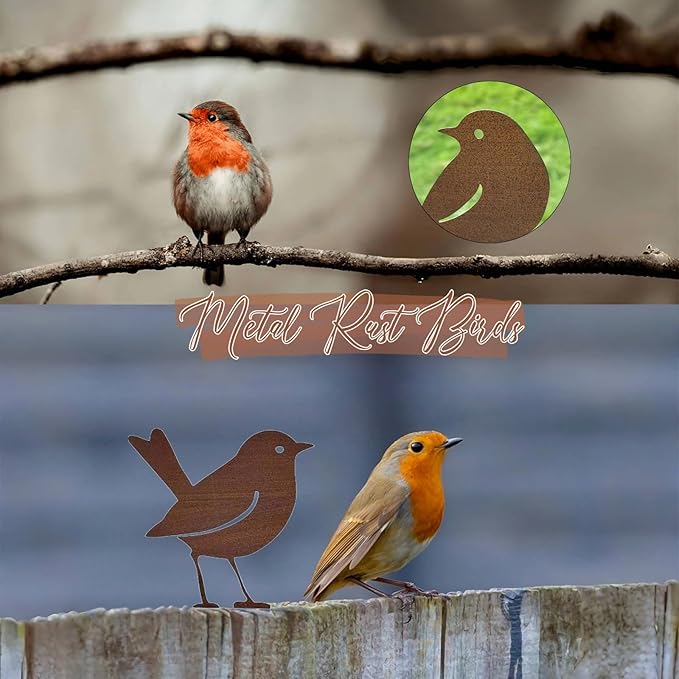 5PCS Rusty Metal Birds Decor, Metal Bird Silhouette Art, Rustic Outdoor Fence Decor, Garden Yard Art Ornaments, Vintage Metal Bird Sculptures for Patio, Tree, Wall, Farmhouse