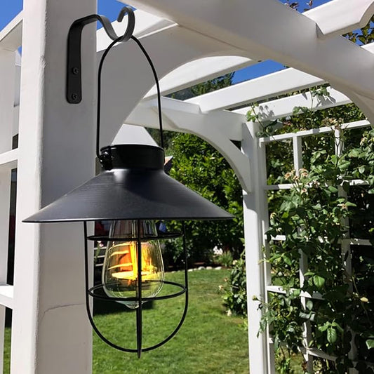 2Pcs 5in Decorative Outdoor Iron Wall Hooks for Hanging Lantern Jar Sconce Solar Light Small Planter Bird House, Black