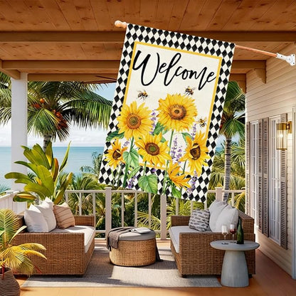 Baccessor Spring Summer House Flag 28x40 Inch Double Sided Burlap,Sunflowers Floral Flowers Large Garden Flag Holiday Yard Porch Patio Outdoor Outside Decoration