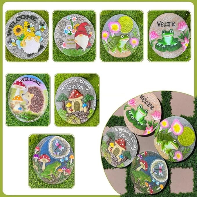 GZHERVICES Stepping Stone Ornaments for Courtyard Decor, Garden Landscape Stepping Stones and Lawn Walkway Pads, Decorative Garden Stones and Patio Path Pavers(Multi-Colored-F)