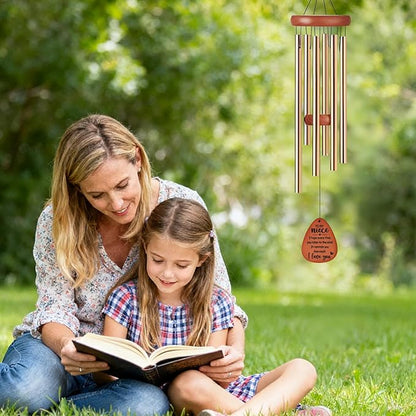 Niece Gifts Wind Chimes - Waterproof Golden Windchimes Decor with Greeting Card Indoor Outdoor Garden Patio Yard Balcony Home Hanging Christmas New Year Birthday Gift for Nieces from Aunt