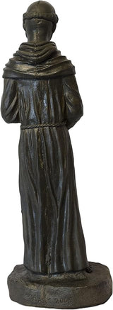 St Francis on Rock Base Stone Statue 25in Tall Sculpture Slate Color