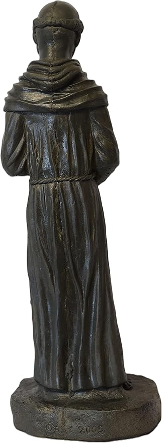 St Francis on Rock Base Stone Statue 25in Tall Sculpture Slate Color