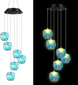 Wonderjune Solar Wind Chimes Nautical Ball Beach Theme Lights Outdoor Mobile Wind Chime LED Light for Garden Patio Yard Porch Decoration Gifts (Blue)