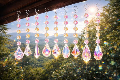 9pcs Sun Catchers with Crystals Rainbow Maker Crystal Suncatchers Prisms Glass Pendant Colorful Hanging Ornaments for Windows Chandelier Office Home Garden Decor