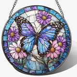 Stained Glass Suncatcher Window Hanging, 7.8 Inch Handmade Sunflower Garden suncatchers, Suncatcher Home Decor,Gift for Women, Mom, Grandma (Butterfly)