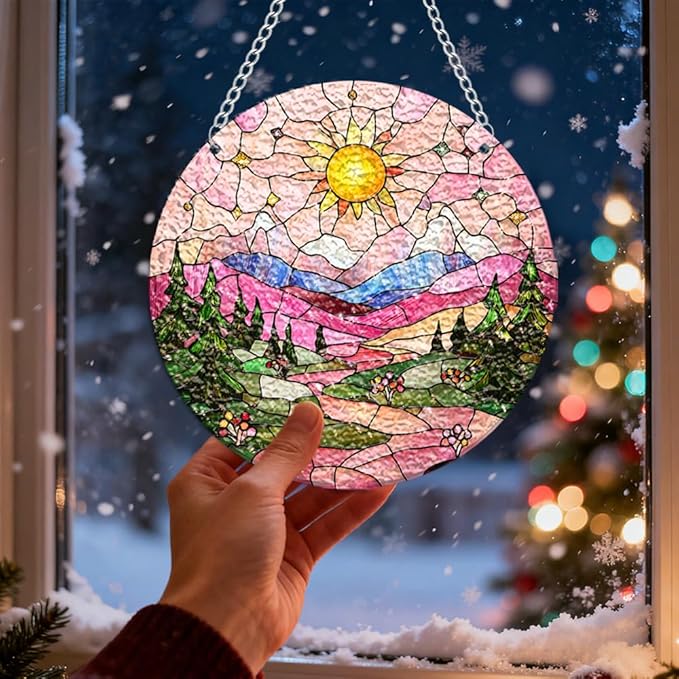Chrismas Acrylic Stained Glass Window Hanging,Sun Catcher Decor Stained Panel Hangings Wall Art Decor, 2026 8x8inch (SCL010 Sun)