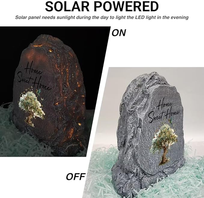 Garden Stone Sculpture with Tree of Life Butterfly, Solar Resin Outdoor Sculpture, Suitable As Tomb Decoration for Garden, Lawn, Cemetery, Memorial Gift, Home Decoration