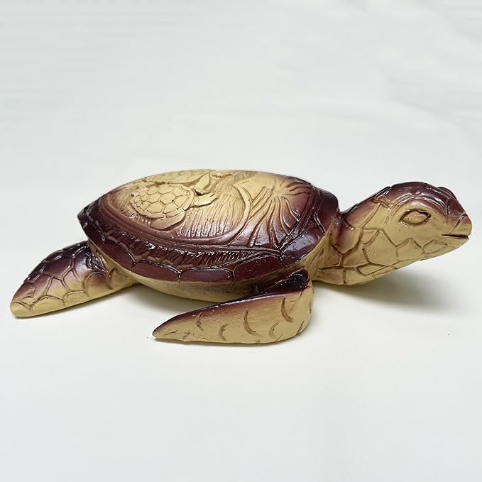 6-Inches Imitative Wood Carving Sea Turtle Statue Resin Hawaiian Turtles Sculpture Garden Tortoise Figurine Decorative Animal Statue for Home Indoor Outdoor Decor Patio Lawn Yard Ornaments