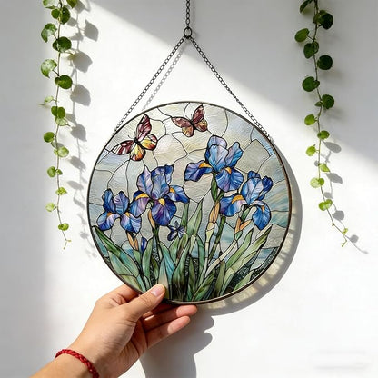 7.87" Sun Catchers Indoor Window,Butterfly Stained Glass Window Hanging, Window Suncatcher Hanging Ornaments Wall Art, Hand-Painted Glass Panel Home Decor (Butterfly B)