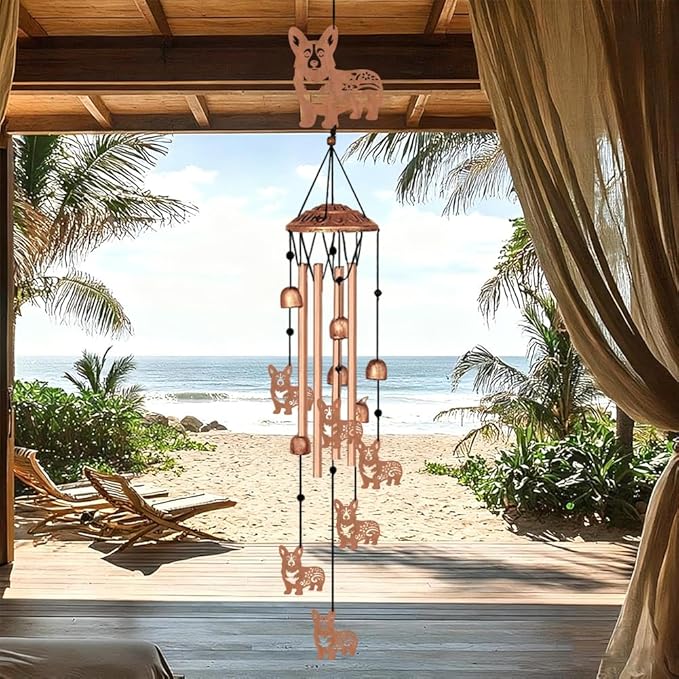 INFUNLY Corgi Wind Chimes for Outside Puppy Metal Wind Chime Aluminum Windchime Tubes Dog Animal Memorial Wind-Bell Retro Music Windchimes with Bells for Yard Garden Decor Housewarming Birthday Gift