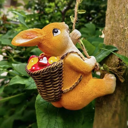 Climbing Squirrel Tree Hugger Statue - UV Resistant Resin Hanging Garden Sculpture, Waterproof Outdoor Decor for Yard, Patio, Porch (Rabbit)