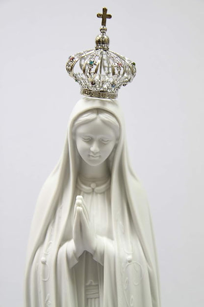 Vittoria Collection 28 Inch Our Lady of Fatima with Jeweled Metal Crown Virgin Mary Italian Statue Sculpture Made in Italy Indoor Outdoor