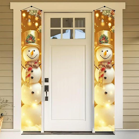 BlissYard Large Christmas Porch Banner Winter Snowman Banner 12x71 Inch Door Banners Decoration Winter Holiday Welcome Sign Front Door Porch Indoor Outdoor Festive Home Decor Hanging Vertical Flag