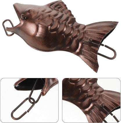 Abaodam Aluminum Alloy Rain Chain for Gutters Metal Water Drainage Chain Outdoor Garden Downspout Decor with Copper Fish Design